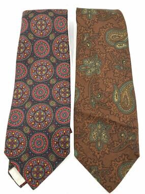 Lancer Neckwear Silk Tie Lot of 2 Vintage 1970s Wide Medallion Paisley